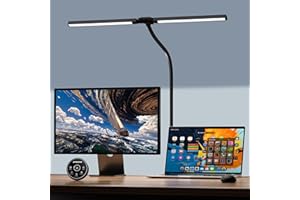 EYOCEAN Schreibtischlampe, Doppelkopf Schreibtischlampe Klemmbar, 16W 72cm Tageslichtlampe Schreibtisch mit Fernbedienung, Dimmbare Monitor Lampe, Schwanenhals Büro Tischlampe, Augenschutz Klemmlampe