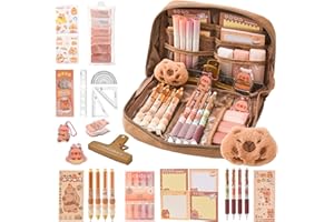 LTFIOON Kit de Fournitures Scolaires Capybara avec Trousse – Set Cadeau Mignon pour Enfants & Écoliers, Inclut Stylos, Clips, Règles – Organisé pour École, Bureau, Art