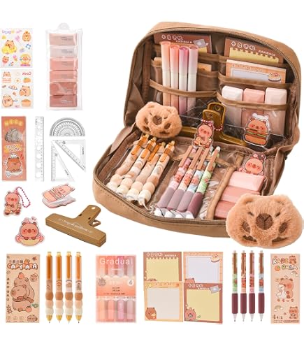 Clvsyh Capybara Stifte Set – 12 Einziehbare Gelstifte + 4 Lineale, 0,5 Mm, Radierbar, Mit Niedlichen Capybara Motiven