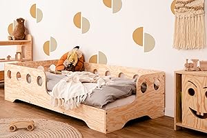 smartwood Letto bambini 90 x 180 TILA 5P - letto montessori bambini con ringhiera - diverse opzioni di aspetto - lettino bambino singolo 180x90 - legno naturale