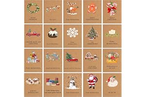 GEVECORI Cartes de Noël avec Enveloppe Set, 20 pièces A6 Cartes Rabattables Kraftpapier Carte de Noël, Drôle Petites Cartes Postales pour Vos Salutations