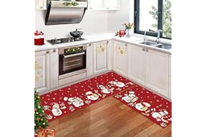 CAROMIO Weihnachts Küchenteppichläufer, 40 x 60 + 40 x 120 cm Küchenteppiche Waschbar 2-teilig Gummirückseite rutschfeste Bodenmatten für Küche Esszimmer Flur Weihnachtsteppich Schneemann