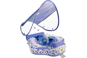 HECCEI Flotteur Bebe, Mambobaby Non Gonflable Bouee Bebe avec Auvent, Piscine Bouée Siege Bébé Baby Swimming Float pour Enfant de 3-24 Mois (Limited Edition Leopard)