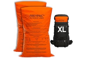 FREYPAC 2 Pack XL Waterproof Rucksack Liner, 90cm x 50cm, 120 Microns Thick, High Visibility Orange with Survival Bag and Bushcraft Instructions, perfect Backpack Liner for Camping, Hiking and Festivals