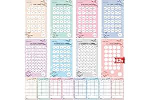 WenmthG 32Pcs A6 Savings Challenge Trackers, Money Saving Wallet UK Cards, Budget Binder Cash Organizer Book Budget Planner Cards with 50P| £1| £5| £10| £20| 30 DAYS| 52 WEEKS| DIY Challenge