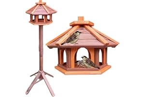 DACKO-WOOD ANETA DACKO Mangeoire à oiseaux avec support en bois résistant aux intempéries - Mangeoire pour oiseaux sauvages - Mangeoire à poser pour le jardin, le balcon (marron + rouge)
