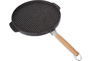 Euronovità EN-23162 Griglia Bistecchiera Padella Doppia Faccia, Pietra, Nero,Antiaderente, 32x32x3 cm