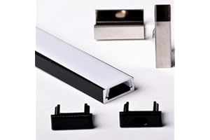 AFTERTECH 1x 2metri 1506N 15x6mm PROFILO ALLUMINIO NERO PER STRISCE STRIP LED BARRA RIGIDA 2M 2MT + COPERTURA (1x 2metri 1506nero milk)