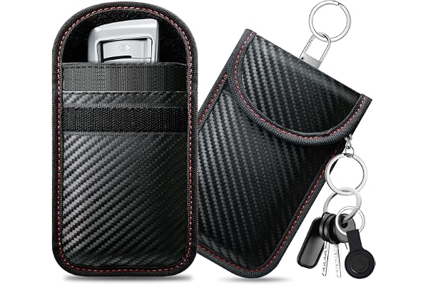 caslord Etui Anti RFID Clé Voiture Signal Blocage Faraday Pochette Sac, Lot de 2 Pochettes en Cuir Imperméable, Blindage Triple Couche, Taille Portable 11.5 x 7.5cm, S(Rouge + Rouge)