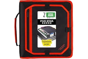 Five Star 29052CE8 segregator na zamek błyskawiczny, 2-calowy, 3-pierścieniowy segregator z panelem rozszerzeń i pilnikiem rozszerzającym, pojemność 580 arkuszy, czerwony/czarny