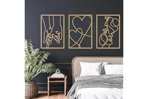 ESTART 3 Pieces Metal Minimalist Line Wall Art, Valentine's Day Lover Kiss Hand Metal Wall Decor, Aesthetic Modern Home Hanging Wall Art Decor for Bedroom Living Room