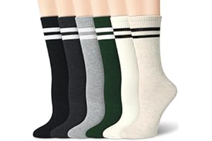 TIALFAS 6 Paires Chaussettes Sport Femme Running Chaussette Hautes Femmes à Rayures Tendance Humidité Wicking Respirable Chausette Coton Socks pour Fille Entraînement Filles Gym