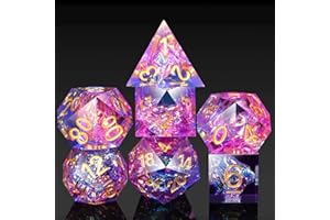 DNDND Lot de 7 dés DND à bords tranchants avec magnifique étui Gife pour D&D Donjons et Dragons (rose tranlucent mélangé bleu)