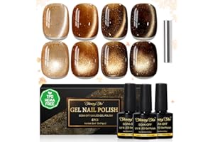 Shining She Smalto Semipermanente Unghie TPO-Free HEMA-Free, 4 Colori Serie Marrone Glitzer Cat Eye Gel Polish Soak-Off UV/LED Smalti Semipermanenti per Autunno Inverno Nail Art Salone, 8ML