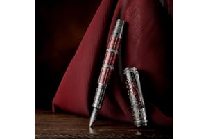 HONG DIAN D5 Qin Dynasty Stylo plume Rouge Argent, Stylo de remplissage à piston à pointe fine avec coffret