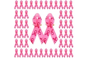 CRAFFANCY Octobre Rose Lot de 100 Broches en Ruban Rose avec Motif de Ruban Rose pour la Sensibilisation au Cancer du Sein avec épingles à nourrice pour fête et événements