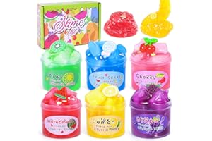 Eutionho 6 Pack Crystal Slime Kit, Fruit Clear Slime Kit, Non Sticky Super Soft Stress Relief Toys, Kids Party Favor Birthday Easter Christmas New Year Gift for Girls Boys