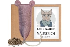 Kater Kasimir MÄUSERICH - die handgenähte XL Katzenspielzeug Maus mit Baldrian-Füllung zur Selbstbeschäftigung, Baldrian Kissen für Katzen, Duftkissen mit Baldrian
