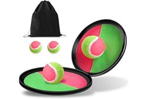 Jeu de Balles Lancer et Attraper - Starich Jeu Catch Ball et Toss Raquette de Plage 2 Palettes et 2 Balles Lancer Catch Ball Jouet avec Sac de Rangement pour Jardin Extérieur Cour