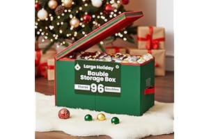 Just for Christmas Bauble Storage Box - 4 Layer Christmas Decoration Storage Box with Lid, Cardboard Dividers Stores 96 Baubles, Front Handle & Foldable Design for Xmas Ornament Storage