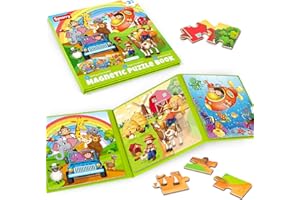 SYNARRY Magnetic Puzzles for Kids Ages 3-5, 20 Pieces Toddler Animal Puzzles, Children Travel Activity Toys Games for 3 4 5 6 Years Old Kids Boys Girls in Car Airplane, Learning Magnet for Road Trip