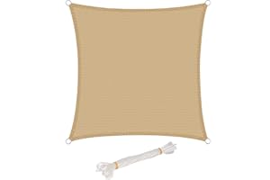 WOLTU Toldo Vela de Sombra Cuadrado 2x2 m HDPE Transpirable Prevención Rayos UV Solar Protección 85% Resistente y para Jardín, Patio, Exteriores Arena, Crema