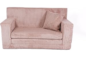 ‎FORTISLINE FORTISLINE - Kindersofa ausklappbar 83x47x43cm Oeko-TEX - Spielesofa für Kinder 2in1 - Kindercouch Aufklappen Bettfunktion - Schlafcouch aus Schaumstoff - Kuschel-Cord - Viele Muster (Rosa)