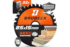 BAUBECK Akku Sägeblatt 85x15 inkl. 10mm Reduzierring - Multi Material Feinschnitt - Sägeblatt 85 für Holz, Aluminium, Metall uvm. - Sägeblatt 85x15 Fein - Akku Sägeblatt 85x10mm