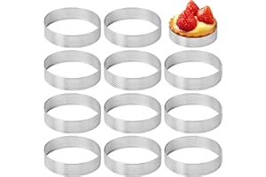 Xyvor 12 Piezas Moldes Perforados Tartaletas, Ø 6cm Anillos para Tartas de Acero Inoxidable 430, Aros de Pasteleria Perforados, Anillo para Tartas, Moldes para Tartas Pasteles Mini Pizzas Muffins