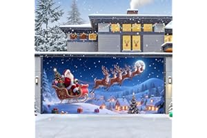 ZFFLYH Christmas Garage Door Cover, Hanging Backdrop Door Cover Christmas Garage Wall Decorations for Outdoor Home Yard Party Photo Backgrounds,Reindeer Santa Claus,16 * 7FT