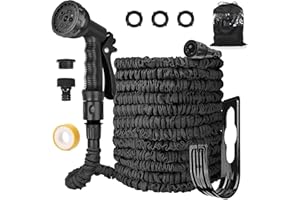 AIGUMI Flexible Hose Pipe, Expandable Hose Pipe Expanding Garden Hose with 8-Function nozzles/Brass Connector/Storage Bag/Hose Set, Garden Hose for Garden, Home, Car Cleaning (Black-B, 25FT)