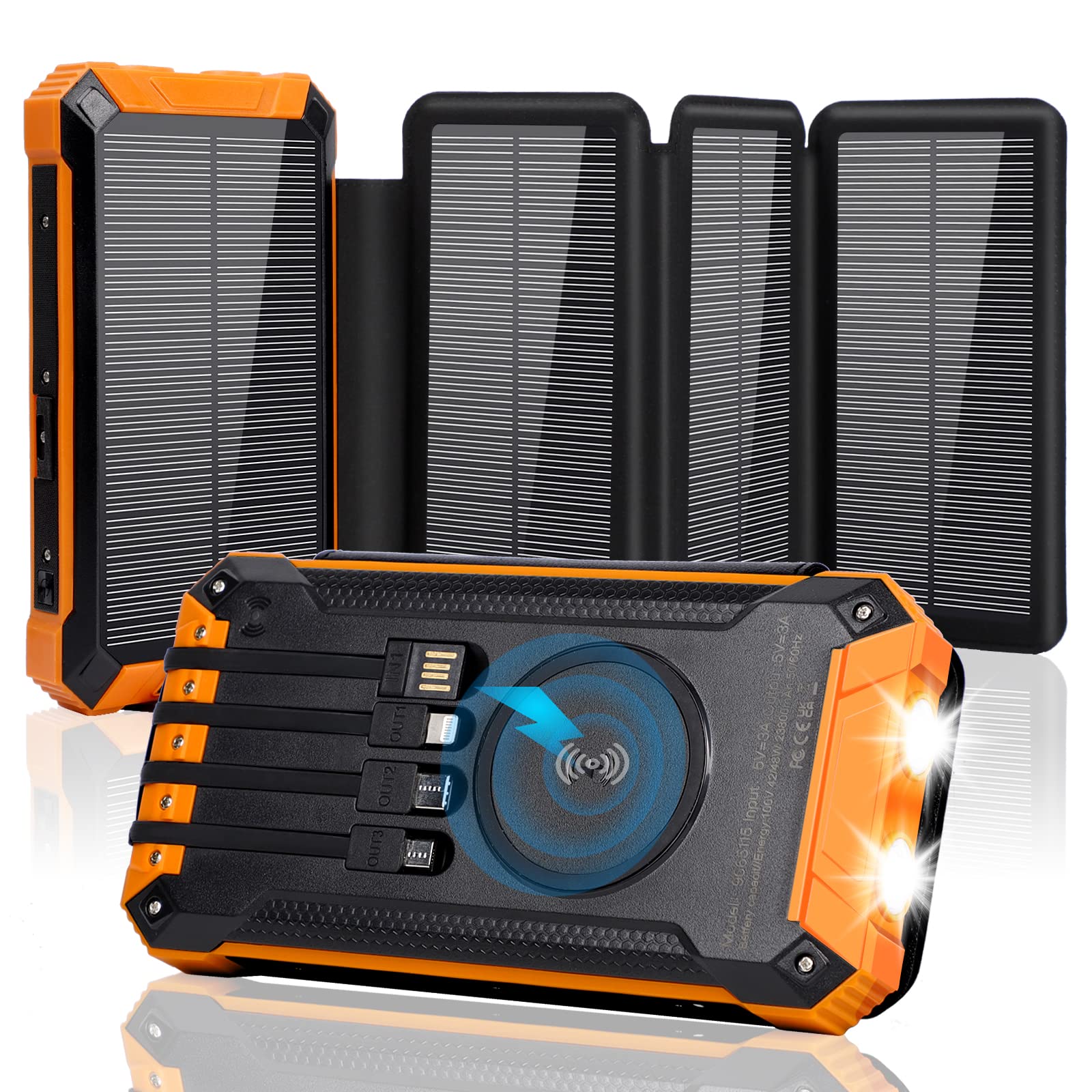 Ruirtarci Solar Charger with Foldable Panels, Outdoor Power Bank 18W Fast Charging, 20,000mAh Solar Powered Charger with Camping Light