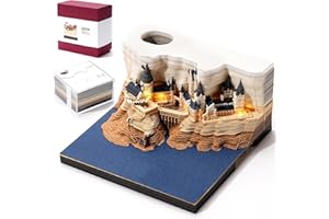 Wikay Time Piece Calendar 2024 Desk Calendar Memo Pad with LED Lights 3D Castle Weekly Calendar Notepad DIY Paper Carving Art Craft Sculpture Gift for Christmas Office/School Desktop Decoration
