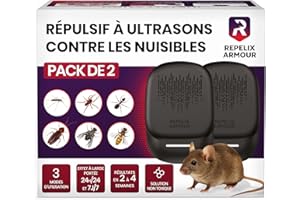 Repelix Armour Répulsif À Ultrasons Contre Les Nuisibles pour Intérieur – Pack De 2 – Couvre 140m² par Appareil – 3 Modes – Repousse Souris, Rats, Araignées, Moustiques, Fourmis, Insectes & Mouches