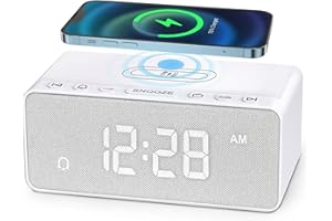 HOUSBAY Digital Alarm Clock FM Radio- Fast Wireless Charging Station | 0-100% Dimmable LED Display | USB Charger | Adjustable Volume | 5 Wake up Sounds| Easy to Set for Bedrooms