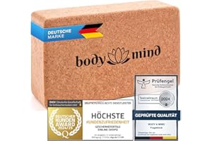 ‎BODY & MIND Yoga-Block aus Kork 100% Natur für Yoga, Pilates, Meditation & Fitness - Yoga-Klotz für Anfänger und Profis