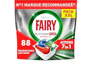 Fairy Platinum Plus Tablettes Lave-Vaisselle All In One Technologie Anti-terne, Regular, 88 Capsules, Nettoyage Optimal, Redonne De L’Éclat Et Prévient Le Calcaire
