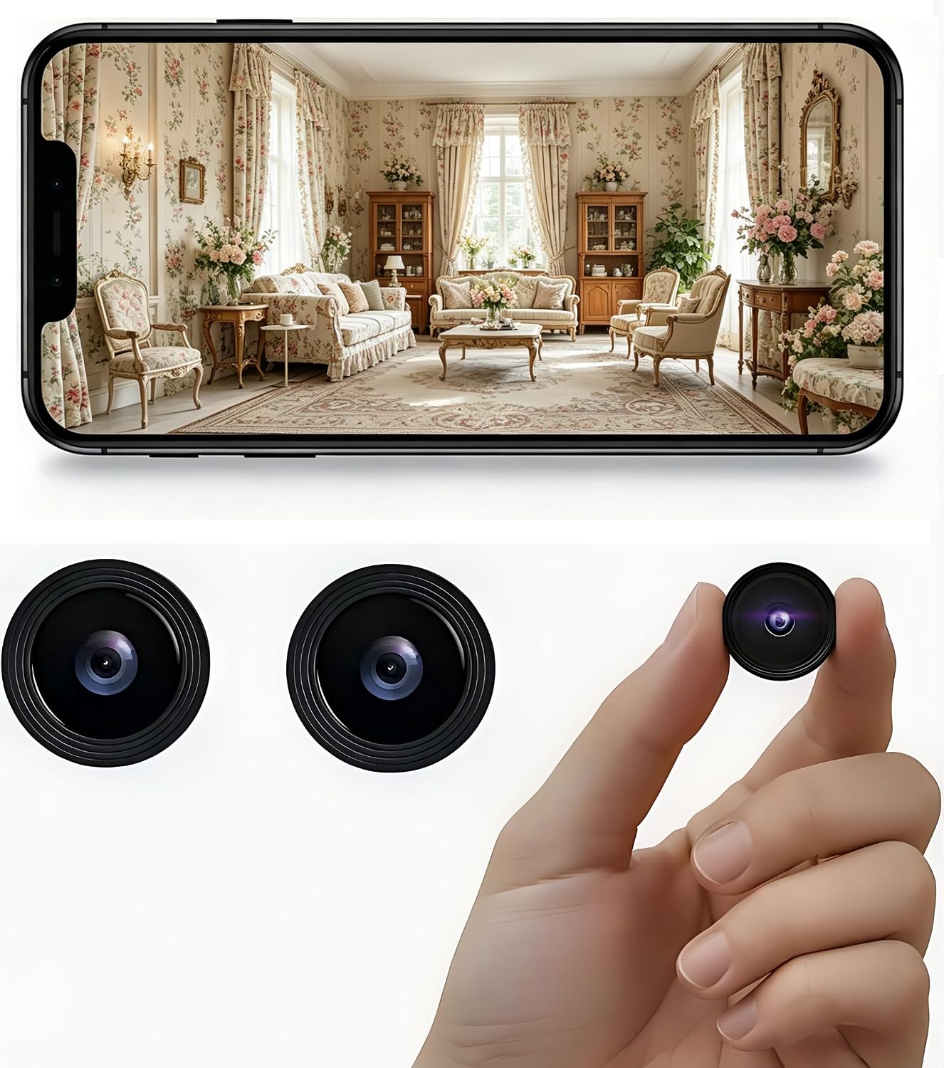 2026 Mejorada Cámara Oculta para Uso Doméstico, Mini Cámara de Seguridad WiFi, HD 1080P con Visión Nocturna Interior/Exterior para Bebés, Mascotas, Compatible con Teléfonos Inteligentes (2 pieza)