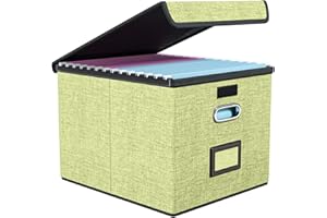 Okydoky Cajas de almacenamiento con tapa, caja para carpetas colgantes de tablero de fibra y papel en elegante aspecto de lino, archivos y juguetes caja de almacenamiento (LG,Green).DE
