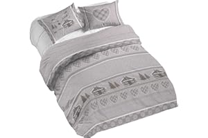 PENSIERI DELICATI Parure Copripiumino Matrimoniale 100% Cotone, Completo di Sacco 250x200cm e 2 Federe 52x82cm, Made in Italy, Copripiumino Lavabile In Lavatrice A 40°, Fantasia Chalet Beige