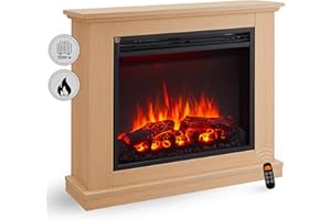 BALDERIA Chimenea eléctrica de pie Phanos | Efecto de Llama 3D | Calentador, Calefacción eléctrica de 2000W | Iluminación Ambiental LED | Mando a Distancia, Temporizador y termostato | Roble Claro