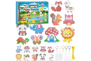 PITMT 10mm Perline da Stirare Kit Completo, 1200 PCS XL Perline a Fusione 10 Colori con Base per Fuse Beads, 10 Modelli 3 Carta Stiro 5 Portachiavi e Accessori per Bambini Artigianato Regali