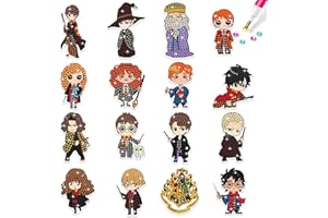 SCOOVY 16 Pièces Haarry Pootter Diamond Painting, DIY Peinture Diamant Autocollant pour Enfants, Stickers Diamond Painting, Ronde Pierre Broderie Diamant pour Les Enfants et Les Débutants Adultes