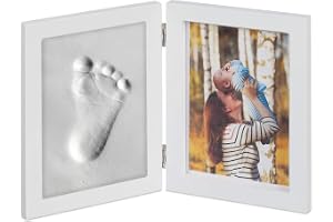 Relaxdays babyfotoram med gipsavtryck, vit | Set för hand- eller fotavtryck, gör-det-själv-babyavtryck med ram