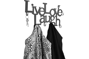 MIADOMODO® Appendiabiti da Parete Nero - 6 Ganci, Ferro Battuto, con Parole Live, Love, Laugh - Attaccapanni Decorativo da Muro, Design, da Ingresso per Giacche, Cappoti, Cappelli