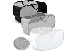 Set med 3 hopfällbara pop-up tvättkorgar med bärhandtag, andningsbart nätmaterial, mångsidig förvaring för badrum, sovrum, tvättstuga och resor