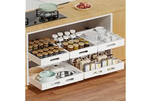 KDISHKRA Cajón Extraíble Extensible 30-47cm – Bandeja Deslizante Armario Cocina sin Taladrar, Cajón Telescópico para Mueble Cocina con Carriles y Kit de Tornillos, Organizador para Baño, Blanco