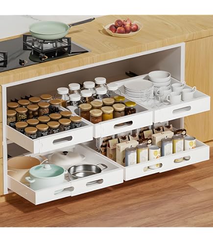 Cassetto Telescopico Estraibile - Regolabile 32-52 Cm, Bianco, Per Cucina E Bagno, 2 Pezzi