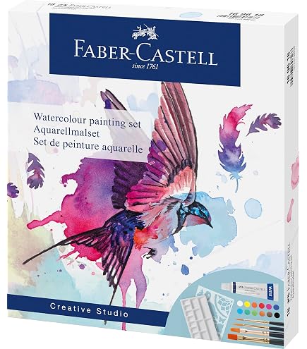 Coffret Aquarelle Faber-Castell – 21 Couleurs Vives, Pinceau Inclus – Palette Intégrée Dans Le Couvercle – Idéal école Et Loisirs