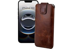 Suncase ECHT Ledertasche Leder Etui *Slim-Edition* kompatibel mit iPhone 16E Hülle (mit Rückzugsfunktion und Magnetverschluss) in Tabak-braun